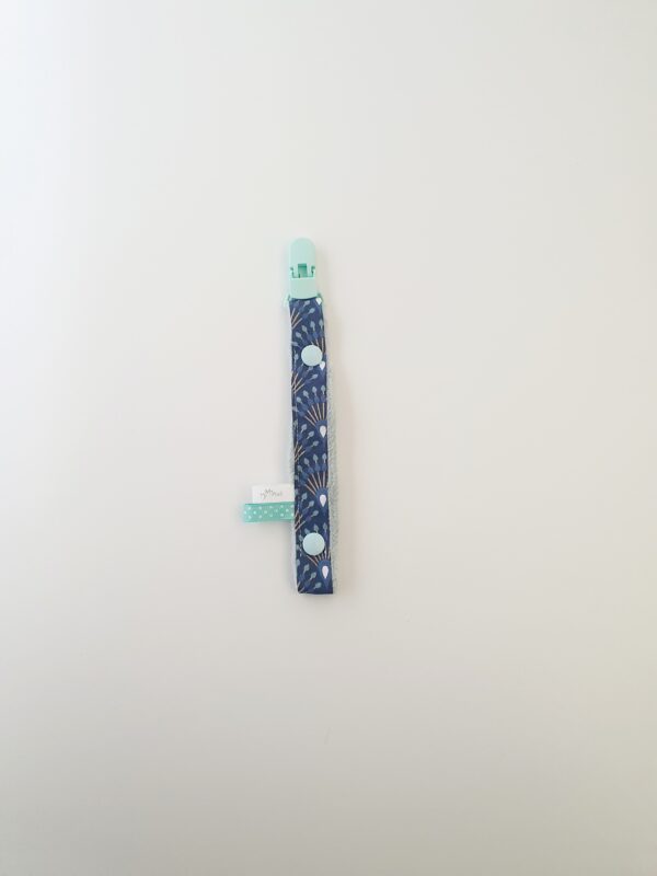 Attache Sucette motifs Bleu Paon