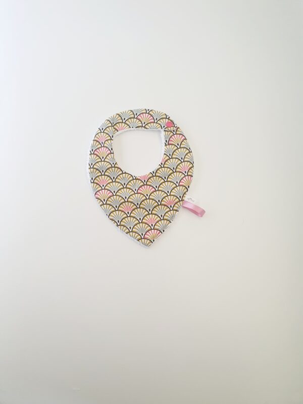 Bavoir bandana éventails rose et or